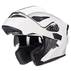 ILM Motorcycle Dual Visor Flip up Modular Full Face Helmet DOT LED Light Model 902L (L, White - LED)