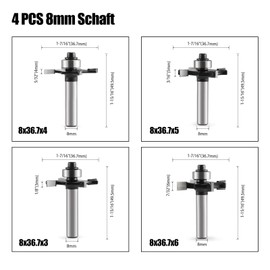 Trvoxviq 8 mm Shank Disc Groove Cutter, 4 Flute T-shaped Router Bit 4 Pieces Disc Groove Cutter L 3 mm, 4 mm, 5 mm, 6 mm Professional Accessories Durable and Sharp for Woodworking Tool Bit