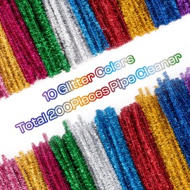 Caydo 200 Pieces Glitter Pipe Cleaners Craft Chenille Stems for DIY Art Creative Crafts Party Decorations (12 Inch x 6 mm)