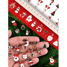 Kalolary 96 Pieces Christmas Enamel Charm Pendant Mixed Styles Plated for Bracelet Necklace Earring Charms Jewellery Craft Making Snowflake Tree Accessories Set, Metal