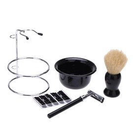 Aiweijia 5 PCS Shaving Brush Kit for Men, Beard Shaving Kit, Shaving Bowl Holder Stand Stainless Steel Shaving Brush Razor Blade Set Gifts