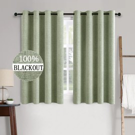 MIULEE Linen Texture Curtains for Bedroom Solid 100% Blackout Thermal Insulated Sage Green Curtains Grommet Room Darkening Curtains/Draperies for Living Room Nursery 52x45 Inch (2 Panels)