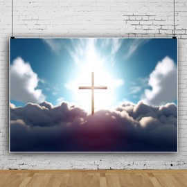 ZARROUEA 7x5ft Jesus Christ Cross Backdrop Glowing Crucifix Holy Light Photography Background Church Communion Events Banner Jesus Christ School Background Church Event Party Decor Studio Props
