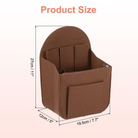 sourcing map Purse Organizer Insert, Portable Felt Organizer Bags with Metal Zipper Multiple Compartments Purse Liner for Backpack Rucksack Handbag Shoulder Bag (7.7" x 5" x 11", Brown)