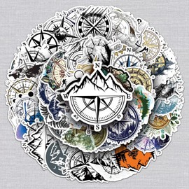 Kompass Aufkleber für Jugendliche Erwachsene 50 Stück Kompassrose Vinyl Sticker Set Auto Motorräder Fahrrad Skateboard Snowboard Gepäck Laptop Koffer Helm Motorrad Computer