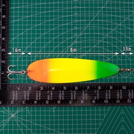 Dr.Fish Flutter Spoon 8" Saltwater Fishing Spoon Lures 7/0 Mustad Treble Hook, 3/0 Crane Swivel, Silver-Electroplated, Heavy Duty Striper Bluefish Tuna Fluorescent Chartreuse/Black