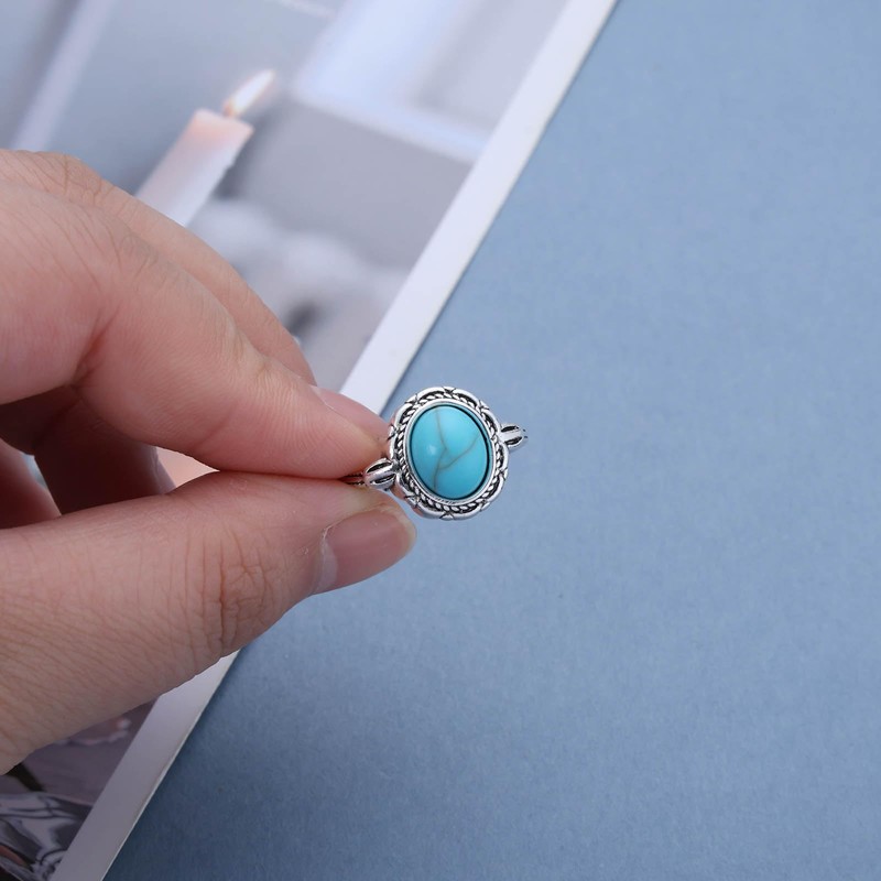 Xduargs Boho Turquoise Finger Ring Blue Turquoise Open Knuckle Ring
