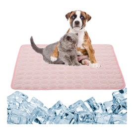Dog Cooling Mat, Self-Cooling Ice Silk Cooling Mat for Dogs, Summer Cooling Mat, Washable Portable and No Gel Pet Soft Pad (Pink)