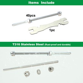 Sowtowe 1/8 T316 Stainless Steel Cable Railing Hardware,Cable Railing System Kit,Stair Deck Railing System,6"Long Swage Stud Tensioner 40 Pcs,for 4x4 2x2 Wood & Metal Posts Cable Railing System