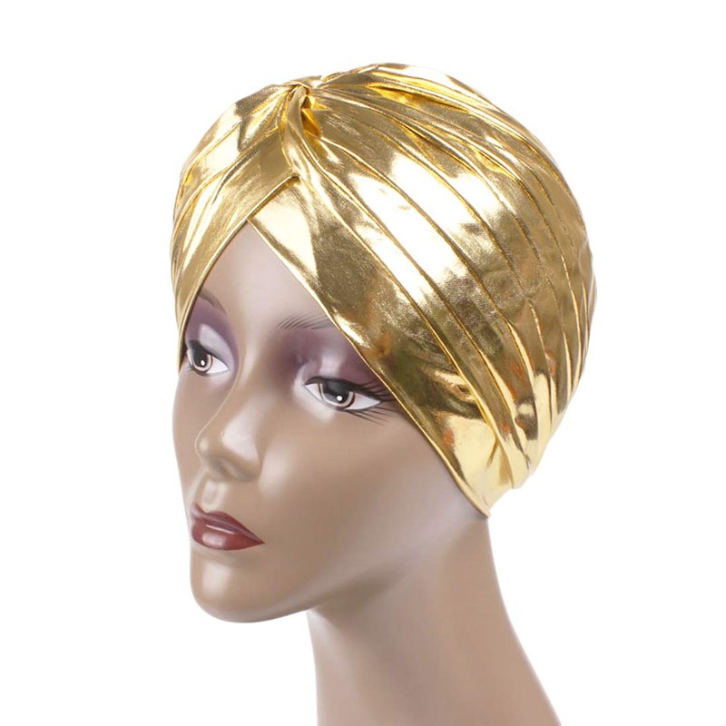 Surkat Unisex Metallic Arab India Pleated Turban Headwrap Swami Hat