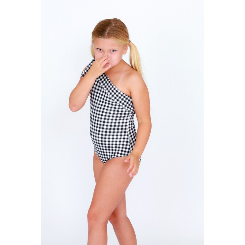 La-V Girls Swimming Costume, black-white