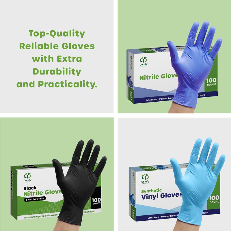 Comfy Package Disposable Vinyl Gloves – Clear, Latex-Free, Powder-Free, BPA-Free