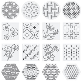 ORIGACH 16 Pcs Sashiko Stencils 5.5 x 5.5 Inch Plastic Embroidery Templates with Traditional Japanese Patterns for Drawing Lines Geometric Pattern Stencils for Hand Quilting and Embroidery