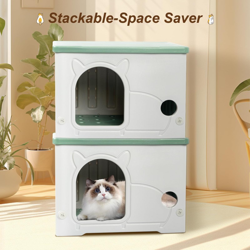 Plastic Cat House for Indoor Outdoor, Weatherproof Outside Cat House