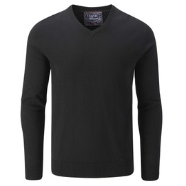 Charles Wilson Men's Fine Knit Cotton V-Neck Jumper (L, Black (0422))