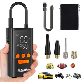 Tire Inflator Portable Air Compressor, 150 PSI Cordless Air Pump with Digital Display, Auto Shut-Off, LED Light & 4 Nozzles – Faster Inflate for Car, Motorcycle, Bike Tires, Balls