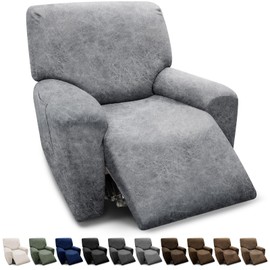 Pfrstuv Chair Covers 4-Pieces Recliner Chair Covers 1 Seater Cover for Recliner Chair Leather Look Recliner Slipcovers with Pockets Spandex Fabric Furniture Covers(Recliner, Light Grey)
