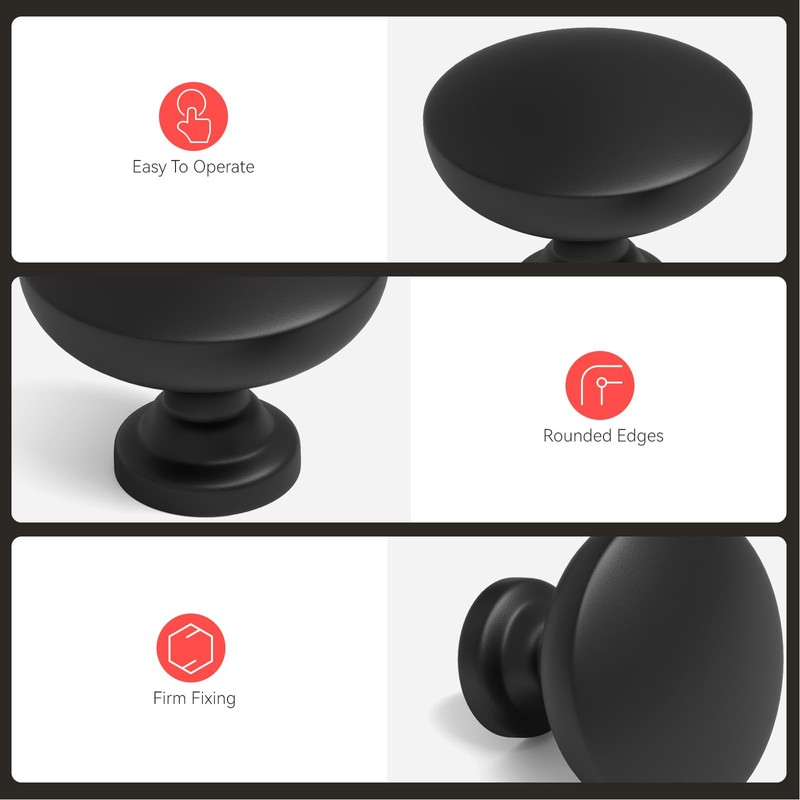 homdiy 25 Pack Black Cabinet Knobs Matte Black Round Dresser