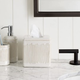 Motifeur Bathroom Accessories - Ceramic Tissue Holder, Decorative Square Tissue Cover Box (Ivory White)