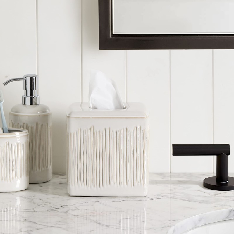Motifeur Bathroom Accessories - Ceramic Tissue Holder, Decorative Square Tissue