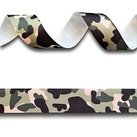 2 Yards (1.82 metres) Green Khaki Army Camo Camouflage Grosgrain Ribbon 25mm Wide, Ideal for Craft Projects, Scrapbooking, DIY Hair Bows, Present Wrapping etc.