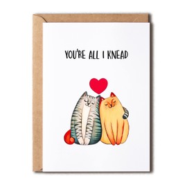 EdgarGifts You're All I Knead Need - Cute Cat Love Card - Pun Anniversary Card For Him Her - Happy Valentine's Day Card - Cute Cat Card