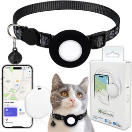 GPS Tracker for Cats, Mini GPS Pet Tracker with Collar, IP68 Waterproof Cat Trackers Collar,No Monthly Fee,Work with Apple Find My(iOS Only),Smart Trackers for Pets(Black)