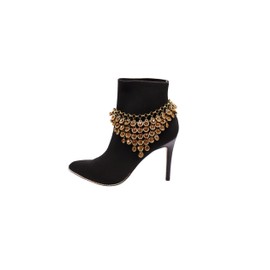 TrendyFashionJewelry Women Western Boot Chain Metal Links Bling Bracelet Anklet TOrange Beads Charm Strap Gold Color