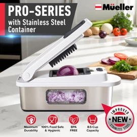 Mueller Pro-Series 10-in-1, 8 Blade Stainless Steel Multi Vegetable Chopper And Mandoline Slicer, Kitchen Accessories and Essentials, Food and Veggie Chopper, Mincer, Dicer, White Sand/Grey