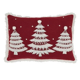 SARO LIFESTYLE Holiday Charm Christmas Trees Fringed Down Filled Throw Pillow, Red, 14"x20"