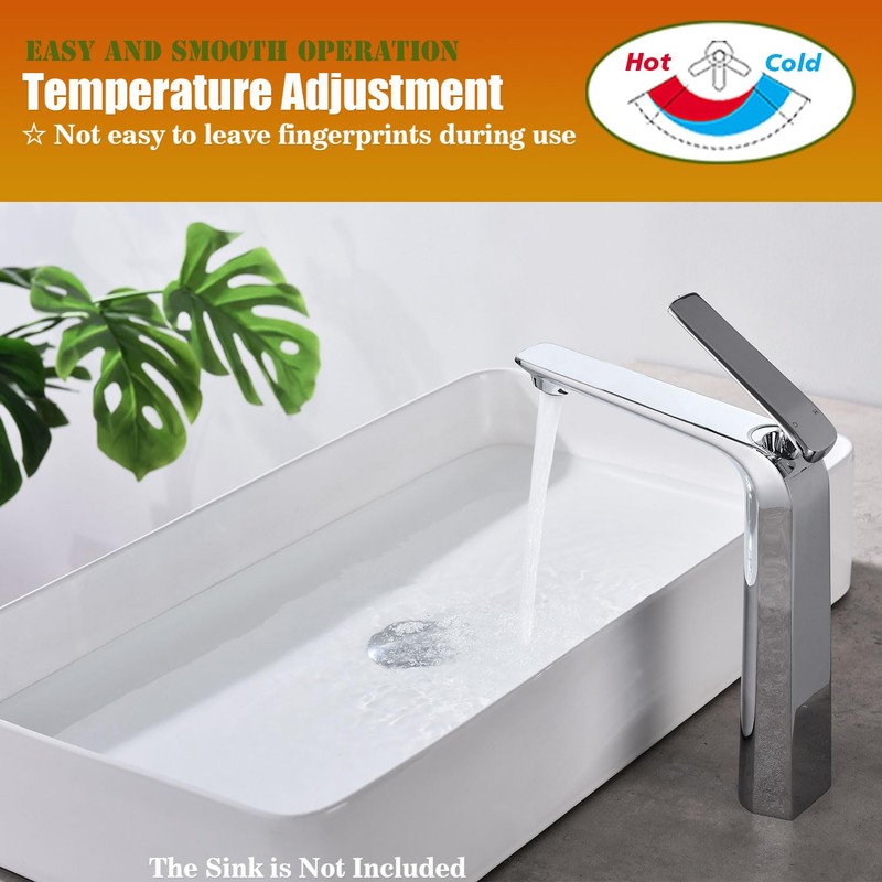 TOCALOCA Tall Vessel Bathroom Faucets Chrome Silver Basin Mixer Tap