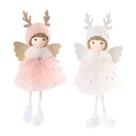 YGCHEN Christmas Pendant Angel Plush Christmas Decoration Christmas Tree Angel Figure Christmas Ornament Christmas Tree Decoration Angel Doll Pendant Christmas Decoration Communion Pack of 2