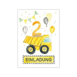 Minkocards 12 Invitation Cards Including 12 Envelopes for Children's Birthday Parties 2nd Birthday Boys Construction Site Colourful Invitations for Birthday Children Invitation Set