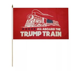 Pack of 3 All Aboard The Trump Train Red 100D 12x18 12"x18" Stick Flag 30" Wood Staff