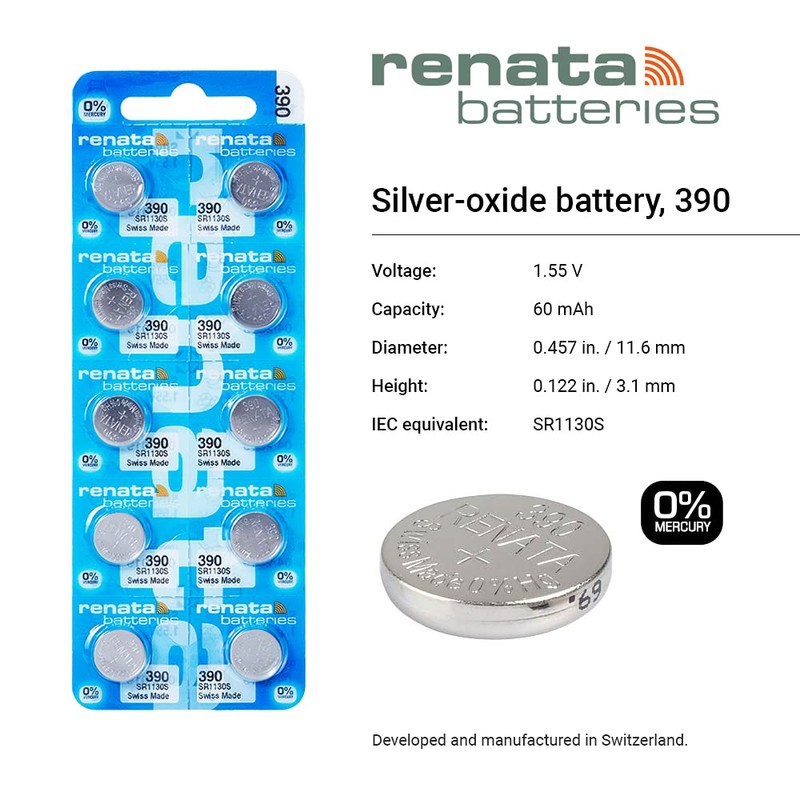 Renata 390 SR1130SW Batteries - 1.55V Silver Oxide 390 Watch