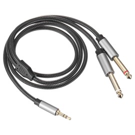 DMiotech 3.5mm 1/8" Mail TRS to 2 x 2 x 6.35mm 1/4" Mail TRS Audio Cable Aluminum Alloy Housing Nylon Braided Auxiliary Cable for Cell Phone Car Speaker 1M/3.3Ft Silver Grey
