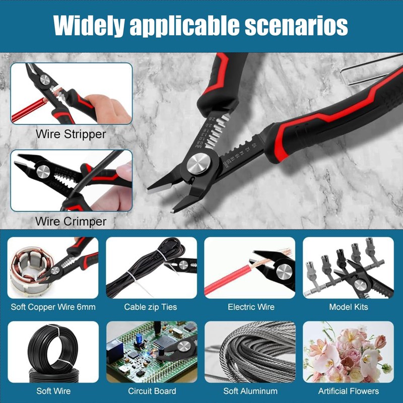 6.3" Wire Cutters, Side Cutter 3 in-1 Cable Cutters for