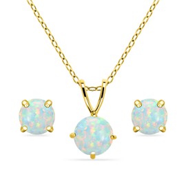 B. BRILLIANT Gold Jewelry Sets for Women White Opal Necklace and Earrings Yellow Flash Sterling Silver Simulated Gem Round Pendant Necklace & Stud Earrings
