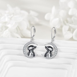 Moon Earrings 925 Sterling Silver Rainbow/Bunny/Dog and Cat Dangle Earrings Jewellery Gifts for Ladies Ladies, Sterling Silver, No Gemstone