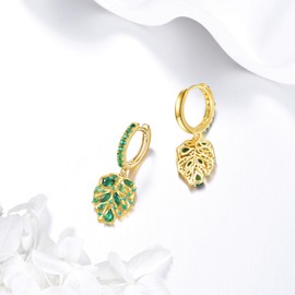 Palm Leaf Earrings 925 Sterling Silver Monster Leaf Hoop Earrings Mother's Day Jewellery for Women Ladies Mother, Sterling Silver, No Gemstone