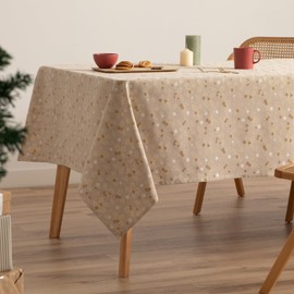 GAMUSI Tablecloth Christmas Jacquard Gold Thread Dining Table Square Christmas Decoration 140 x 140 cm Beige/Gold