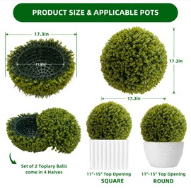 Topiary Ball 2 Pcs, Artificial Boxwood Topiary Balls Garden Spheres Decorative Balls for Outdoor Patio Garden and Indoor, Wedding Decoration, 17.3 Inch
