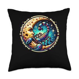 Moon With Face And Luminescent Scorpion Astrology Sign Throw Pillow