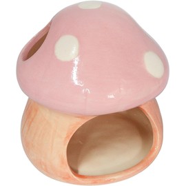 AnRui Cute Mushroom House Betta Fish Tank Accessories Decor Ceramic Aquarium Decoration Hideout Cave Ornament for Small Fish, Shrimp, Goldfish and Reptiles (Pink)