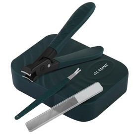 Glamne Nail Clippers for Thick Nails with Catcher, Wide Jaw Fingernail and Toenail Cutter for Seniors with Crystal Nail File Cuticle Fork and Storage Case(Dark Green)
