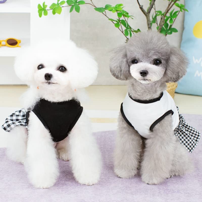 Timoya 犬服 ワンピース 春夏 お姫様 ドレス スカート 可愛い チェック柄 袖なし