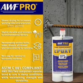 AWF PRO Two Component Rapid Set Epoxy Adhesive 20.2 oz. High-Strength for Anchoring Threaded Rods, Reinforcing Bars in Uncracked Concrete (Pack of 1)