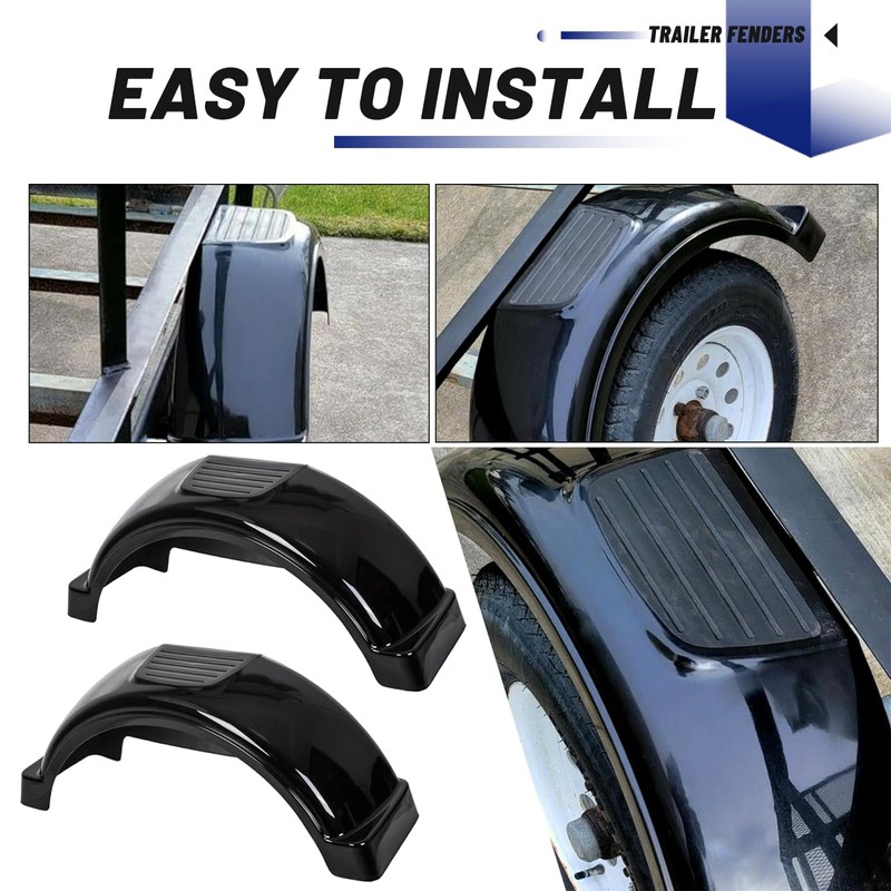 ECOTRIC 2 Pcs Trailer Fenders W/Steps Compatible with 13" Diameter