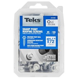 Teks 21424#9 x 1-1/2" HEX Washer Head Sharp PT Metal-to-Wood White Roofing Screws 100CT