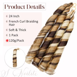 S-noilite French Curl Braiding Hair 24 inch 1 Pack Loose Wavy Spiral Curly Crochet Hair Deep Wave Synthetic Extensions for Women Bouncy Braided Hair, Brown Blonde Mix Highlight